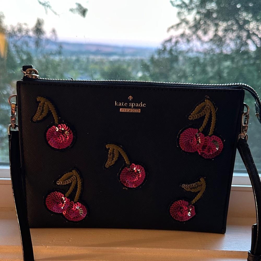 Kate Spade Black Crossbody Bag with Cherry Embellishments